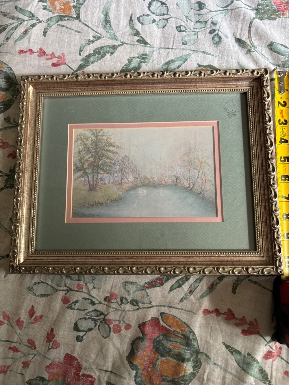 Framed Pastel Landscape Wall Art in Green and Pink